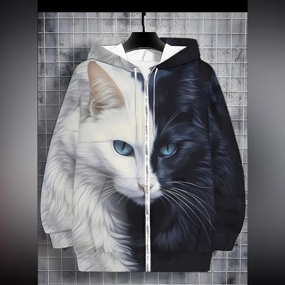 Black and White Cat Hoodie. UNISEX